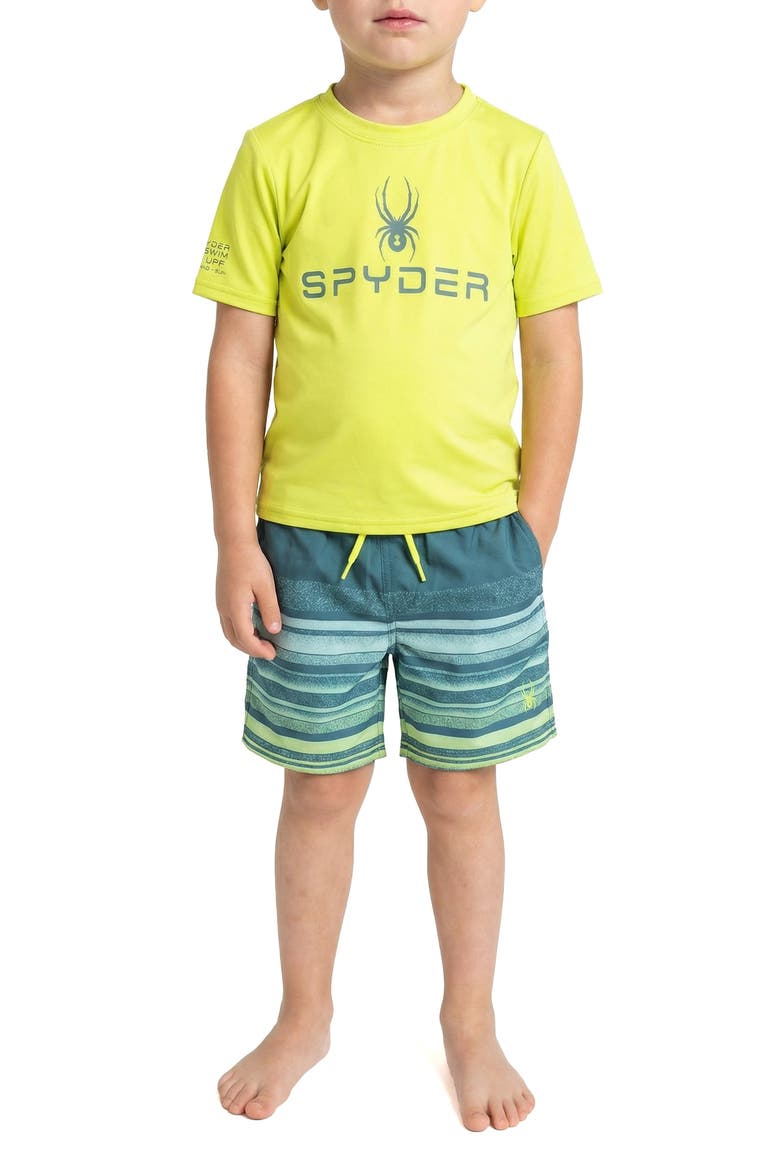 Kids' Rashguard Top & Swim Trunks Set, Main, color, MALLARD GREEN