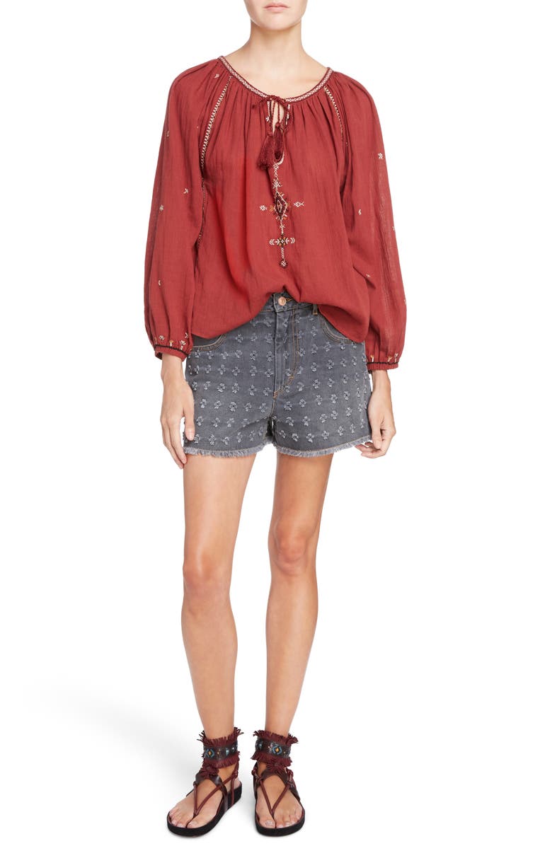 Isabel Marant Étoile Ripped Denim Shorts, Alternate, color, 