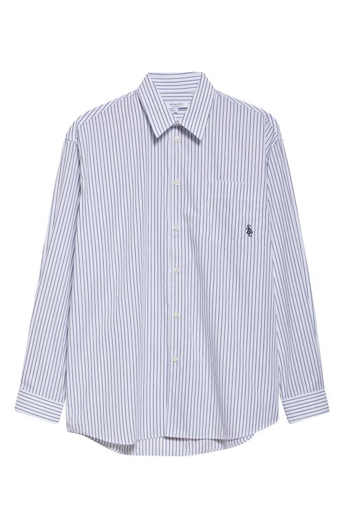 Shop Sporty And Rich Sporty & Rich Src Stripe Oversize Cotton Poplin Button-up Shirt In Medium Blue