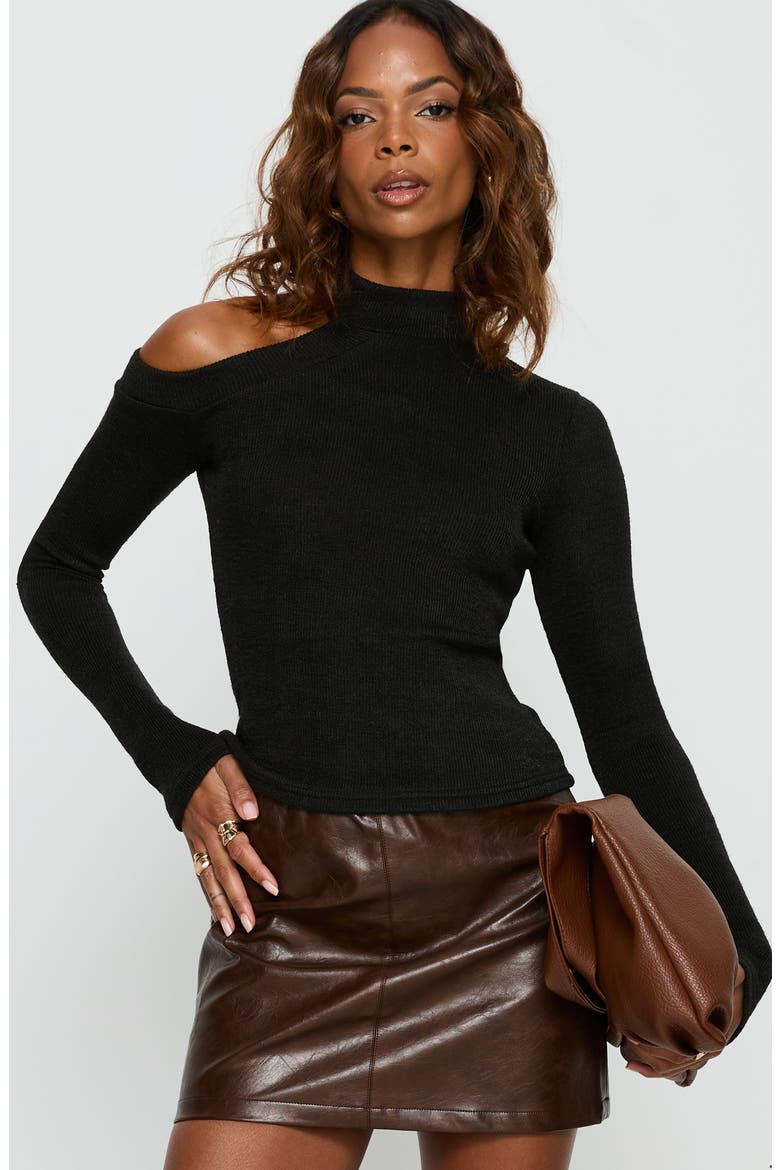 Normana Cold Shoulder Funnel Neck Knit Top, Alternate, color, BLACK