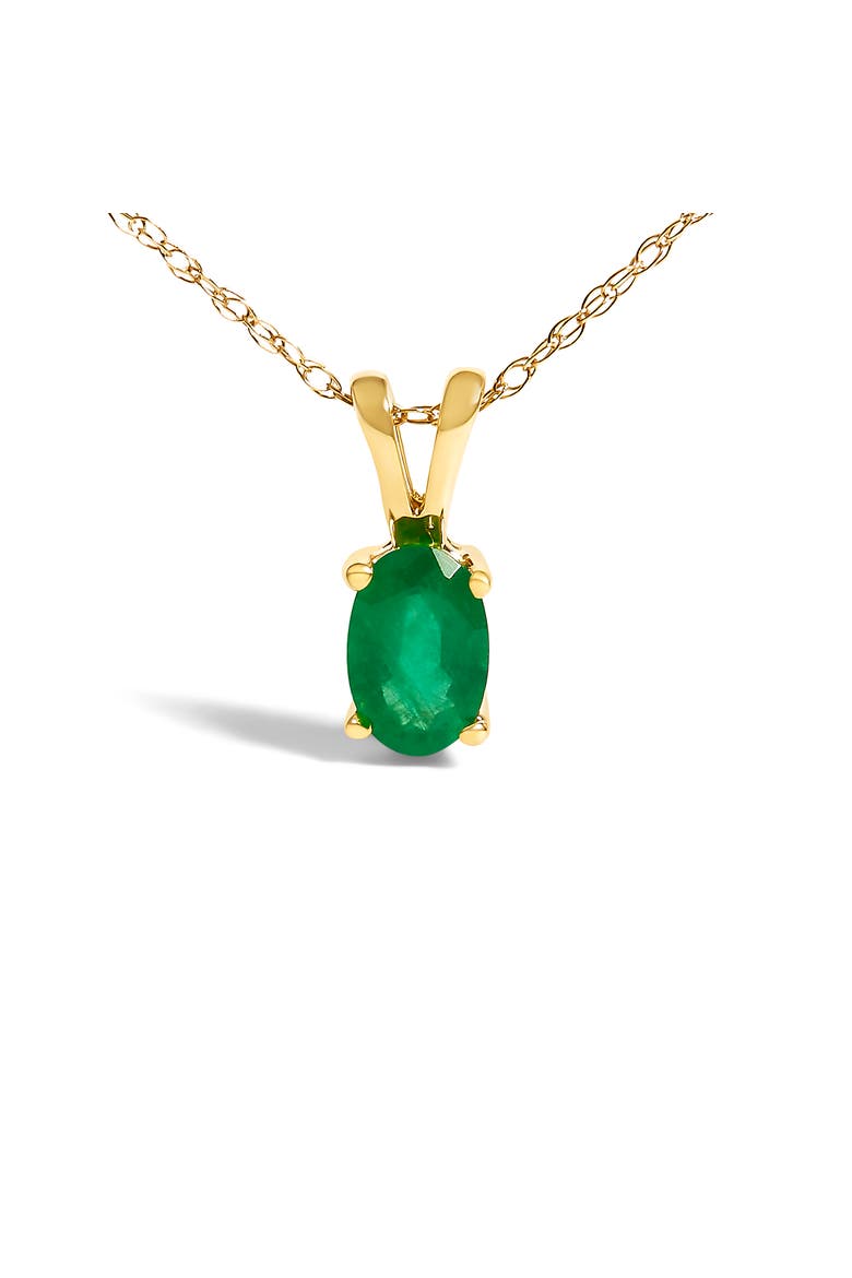 14K Yellow Gold Oval Green Emerald Solitaire Pendant Necklace, Alternate, color, Yellow