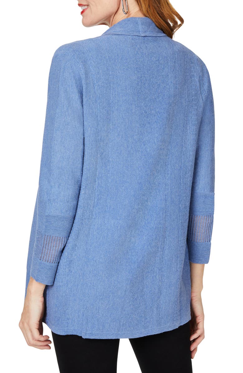 Foxcroft Pointelle Open Front Cardigan, Alternate, color, Blue Denim