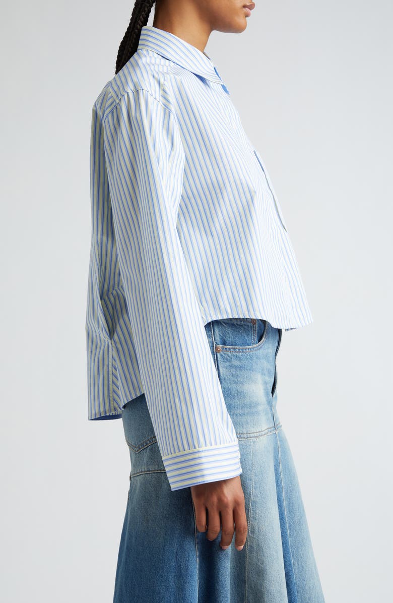 Victoria Beckham Stripe Crop High-Low Organic Cotton Button-Up Shirt, Alternate, color,