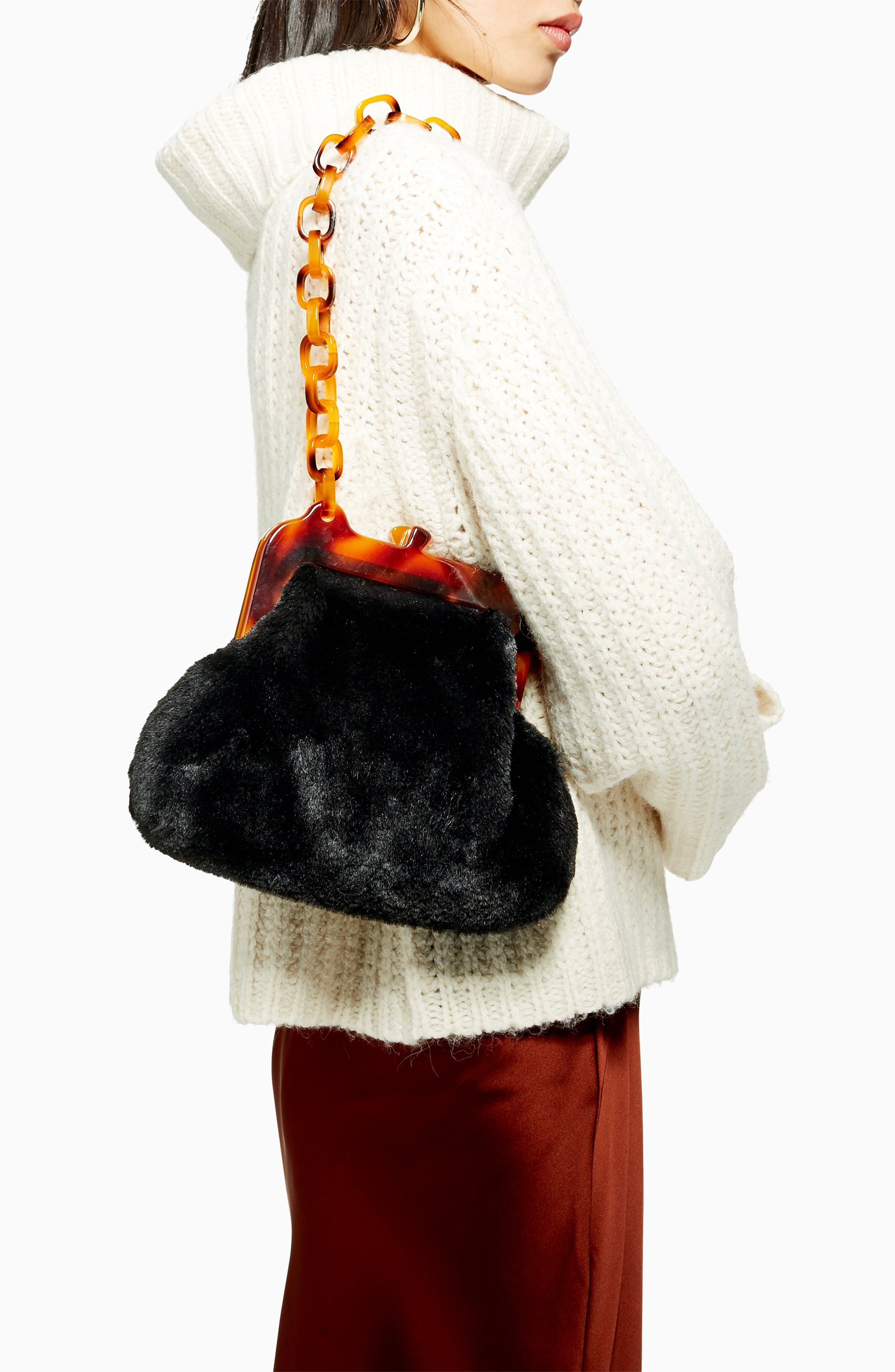 Faux Fur Frame Shoulder Bag, Alternate, color, BLACK