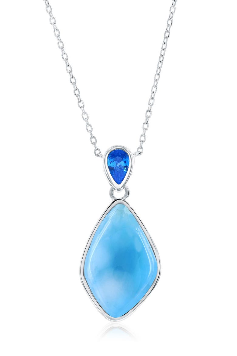 Sterling Silver Larimar & Blue Cubic Zirconia Pendant Necklace, Main, color, BLUE