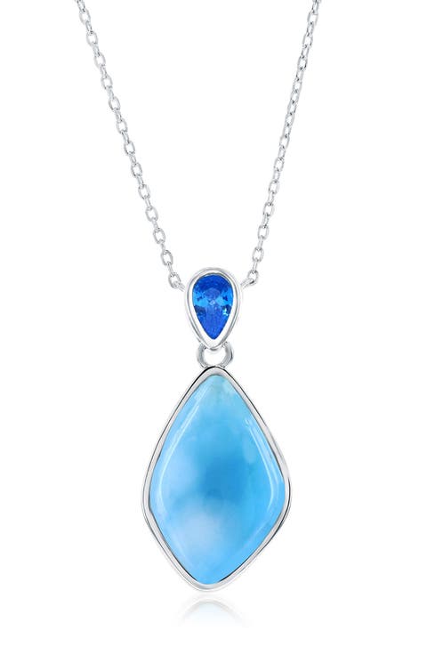 Sterling Silver Larimar & Blue Cubic Zirconia Pendant Necklace