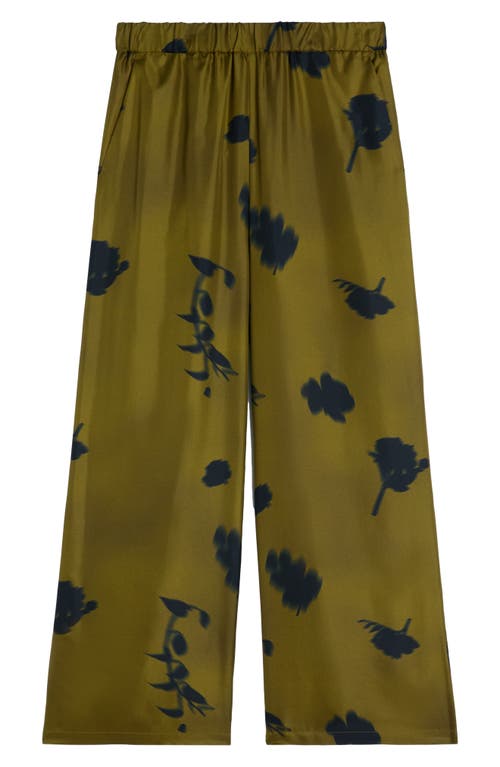 Weekend Max Mara Helga Print Silk Pull-on Straight Leg Pants In Brown