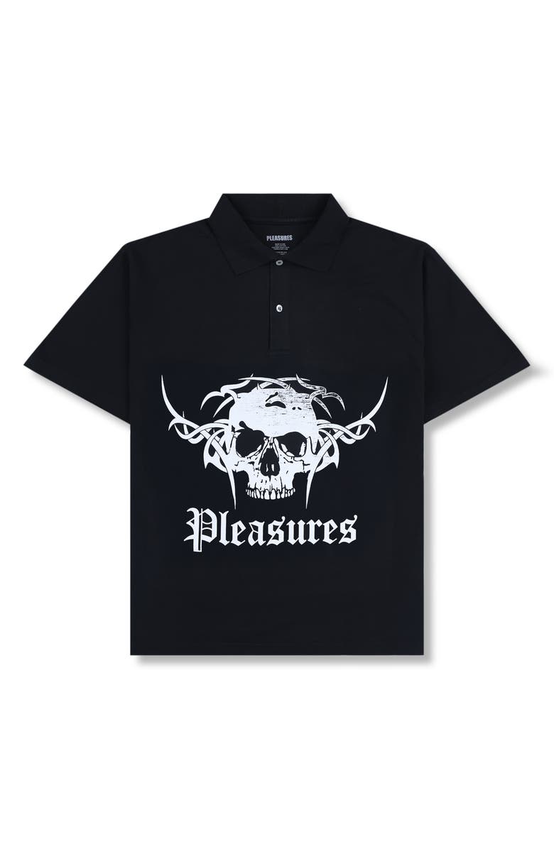 PLEASURES Tradition Cotton Graphic Polo, Alternate, color, Black