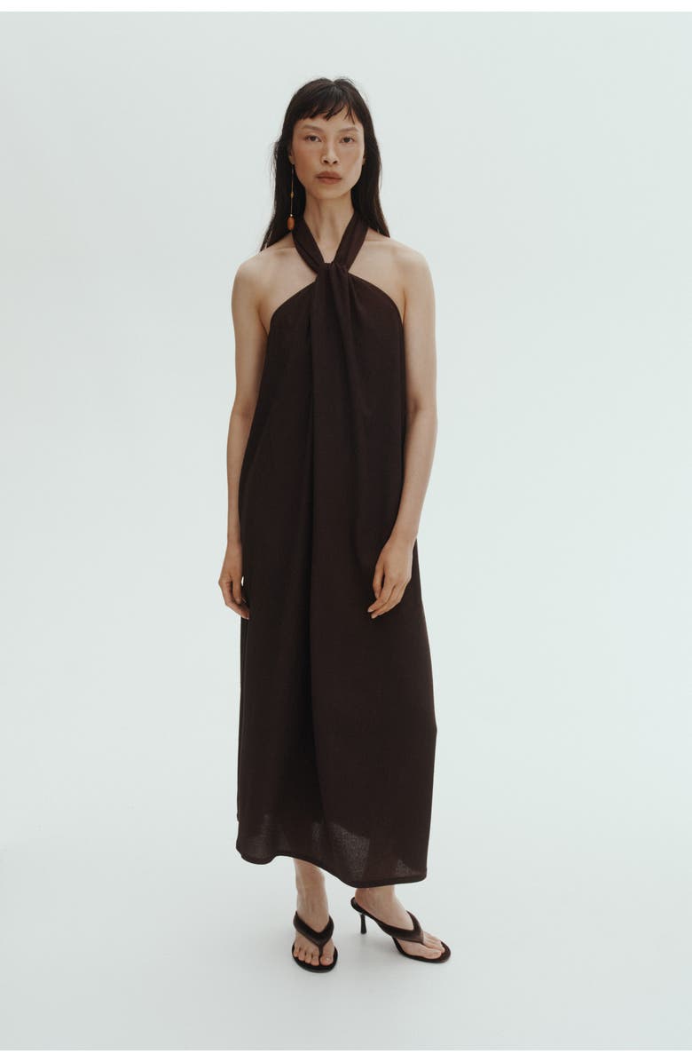 H&M Twist-detail Halterneck Dress, Alternate, color, Dark Brown