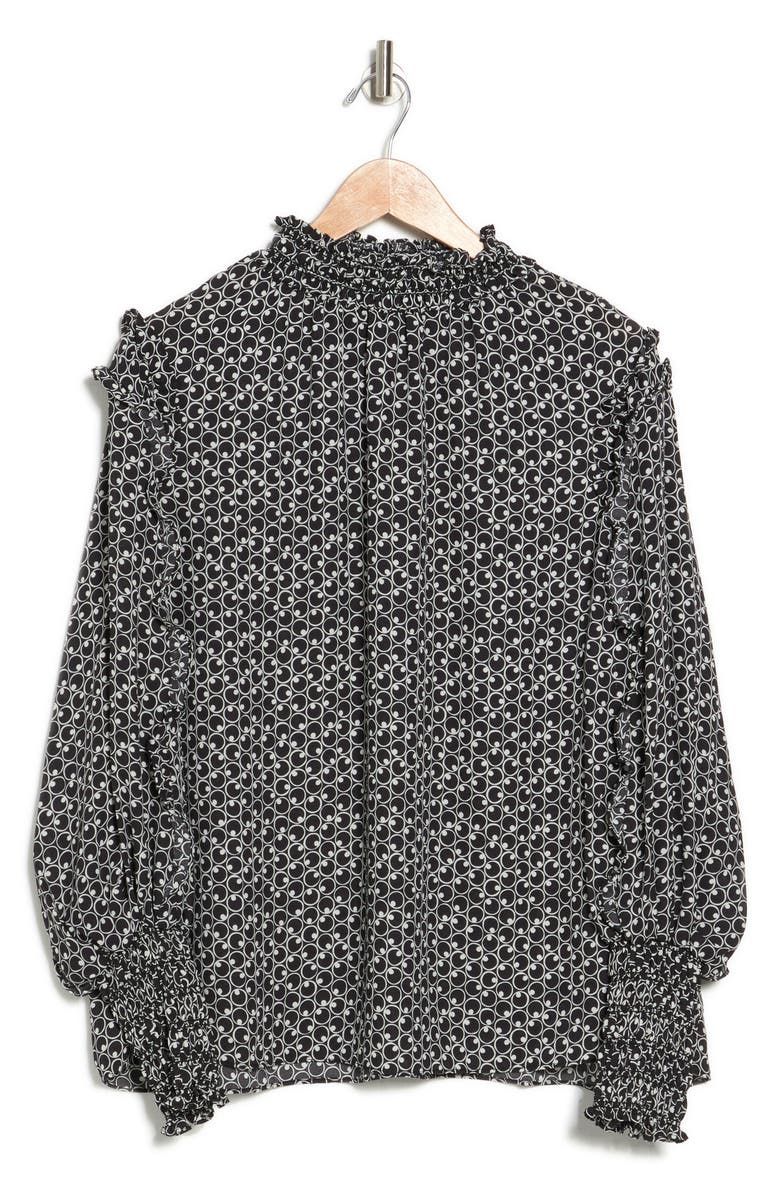 MAX STUDIO Geometric Print Smocked Trim Blouse, Main, color, 