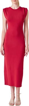 Endless Rose Pleated Shoulder Midi Sweater Dress