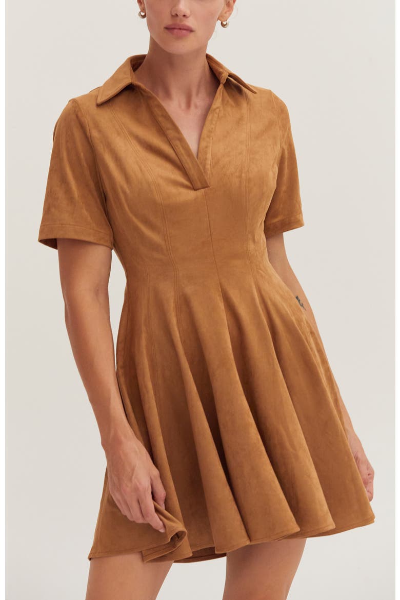 Fit and Flare Polo Suede Mini Dress, Main, color, Camel
