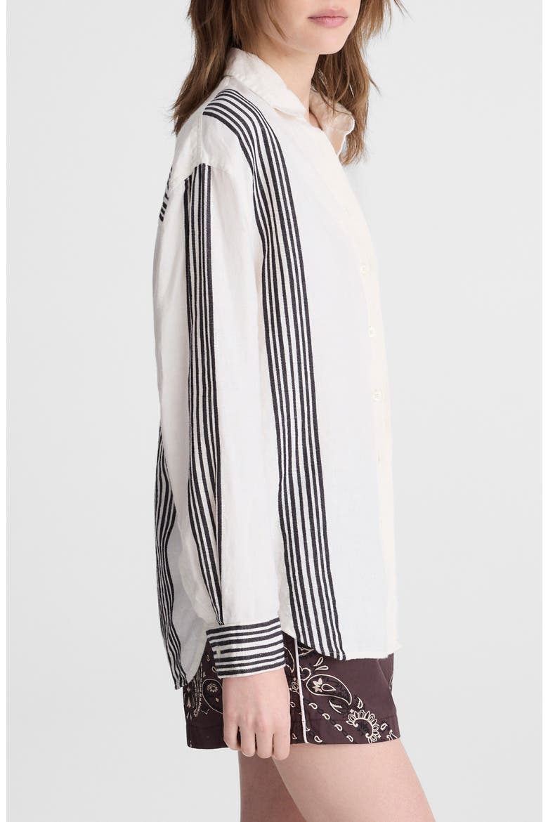 Vertical Stripe Linen Blend Button-Up Shirt, Alternate, color, BOLD PLACEMENT STRIPE BLACK
