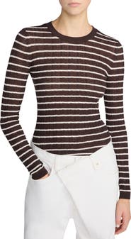 FRAME Striped Pointelle Crewneck Sweater
