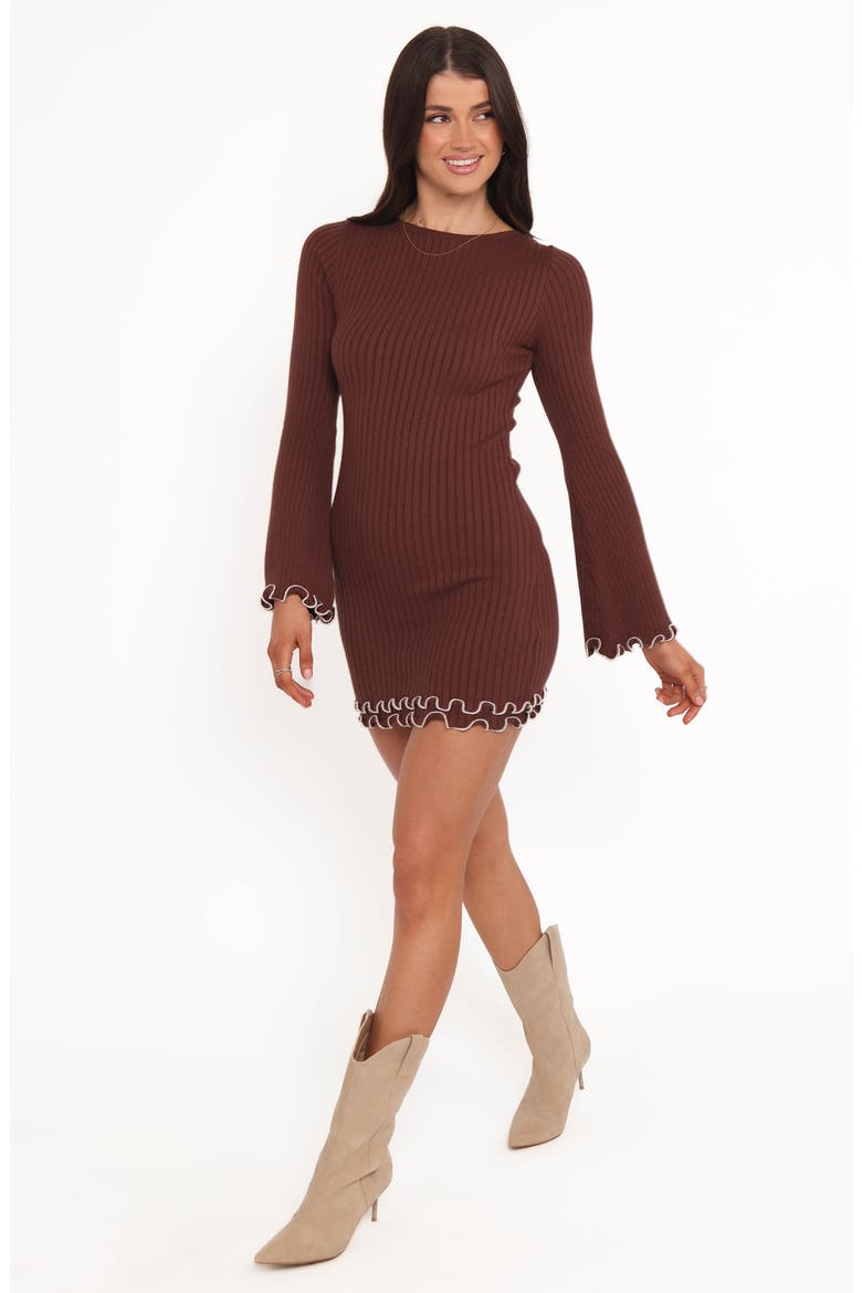 Jovan Long Sleeve Knit Minidress, Alternate, color, MOCHA/ BEIGE