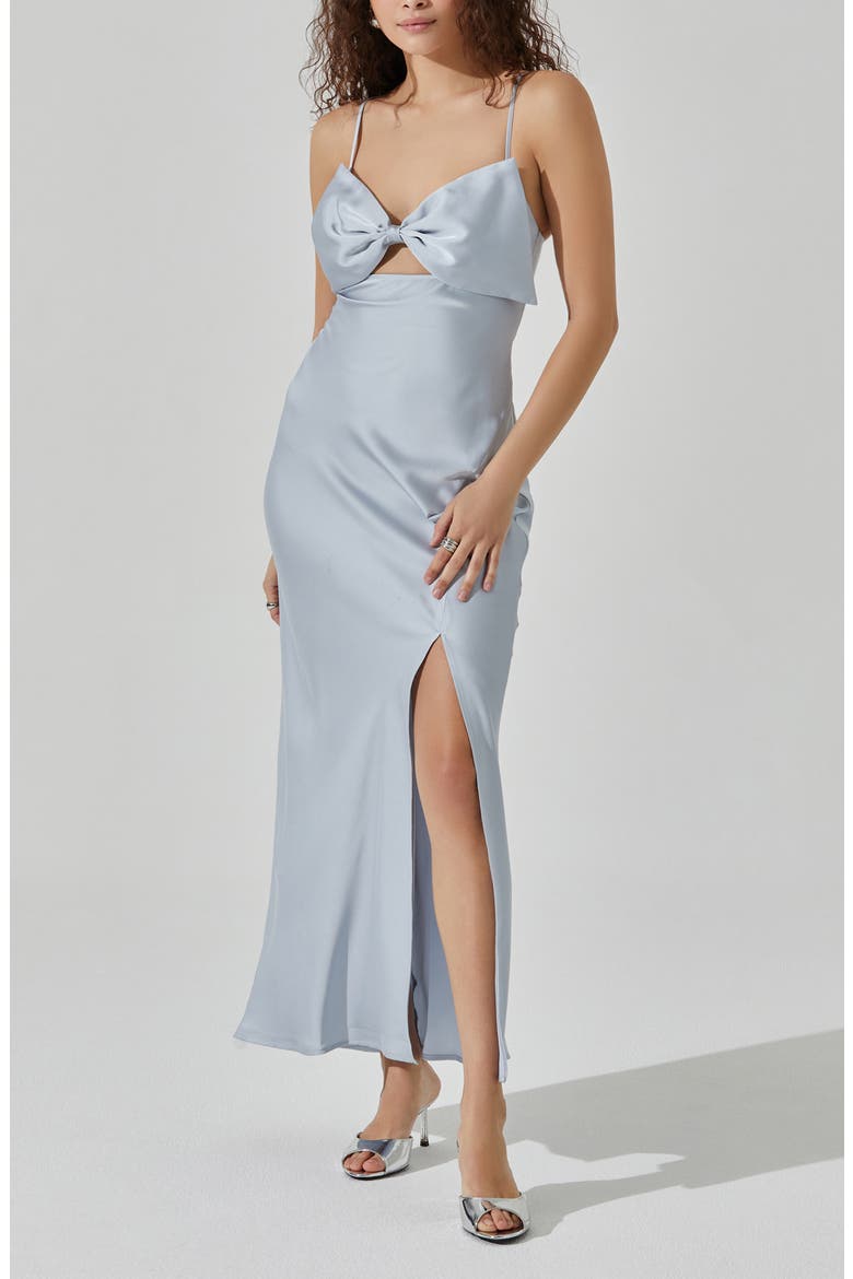 Bow Sleeveless Satin Maxi Dress, Alternate, color, ICE BLUE