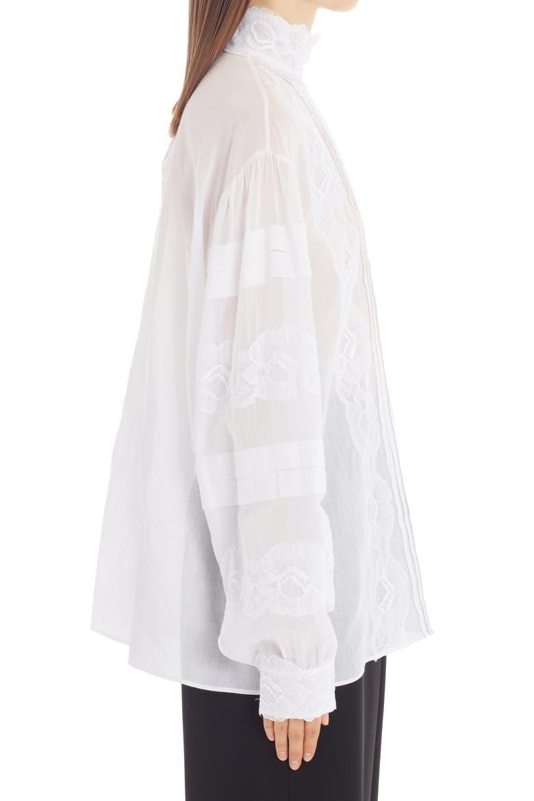 Valentino Lace Appliqué Cotton Blouse, Alternate, color, BIANCO 0BO