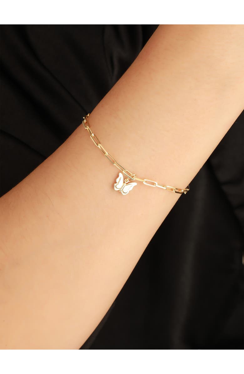 DEVATA Butterfly Charm with Paperclip Chain Bracelet in 14K Gold, 7", Alternate, color, Yellow Gold