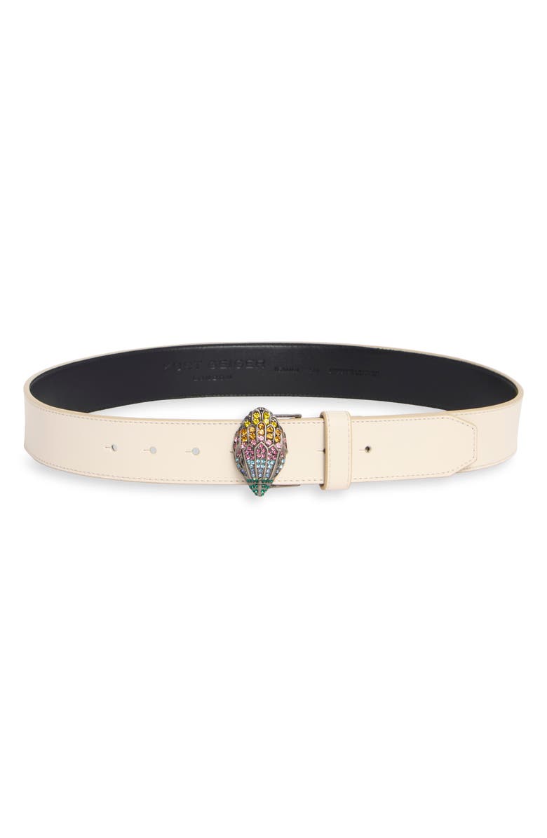 Kurt Geiger London Crystal Eagle Buckle Belt, Main, color, Bone