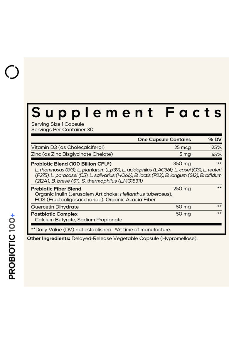 Probiotic+ 100B CFU, 12 Strains, Pre/Postbiotics, D3 Supplement, Alternate, color, White