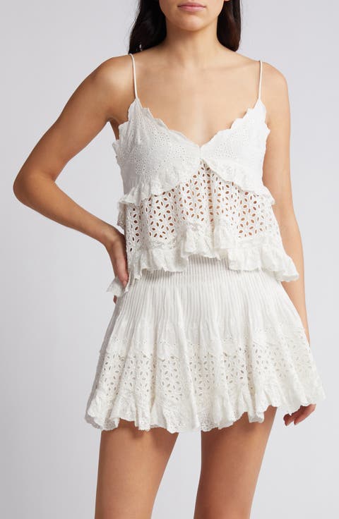 Senta Embroidered Eyelet Cotton Crop Peplum Top