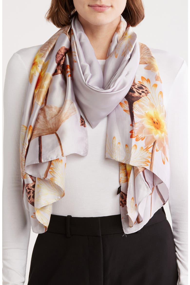 Floral Print Scarf, Main, color, YELLOW