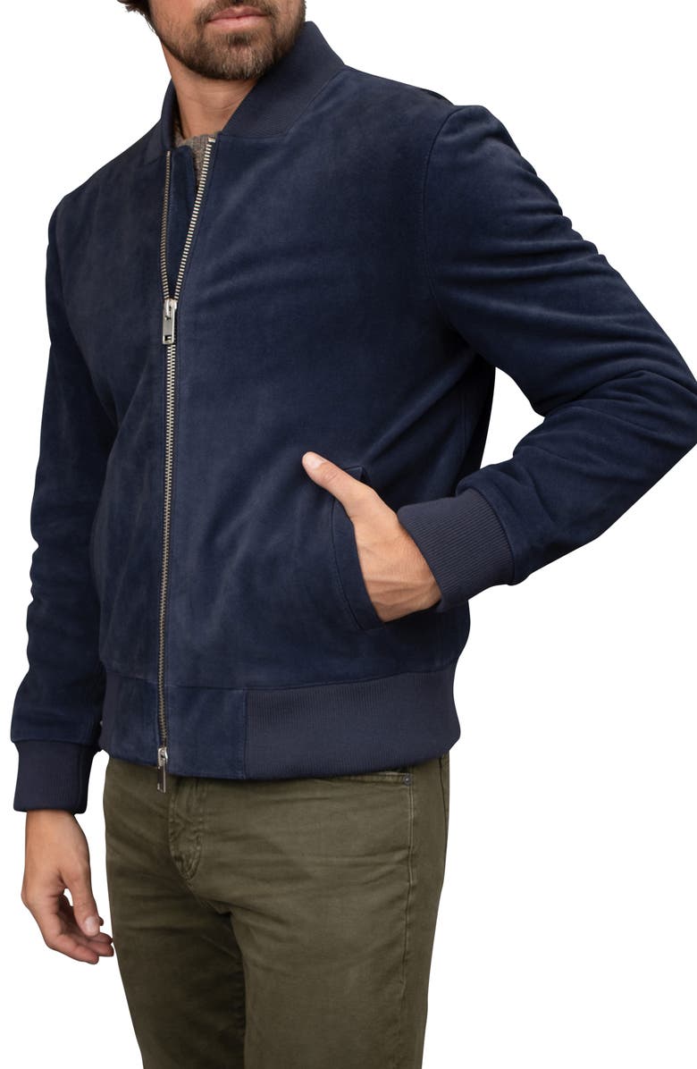 Bagatelle Suede Bomber Jacket, Alternate, color, Navy