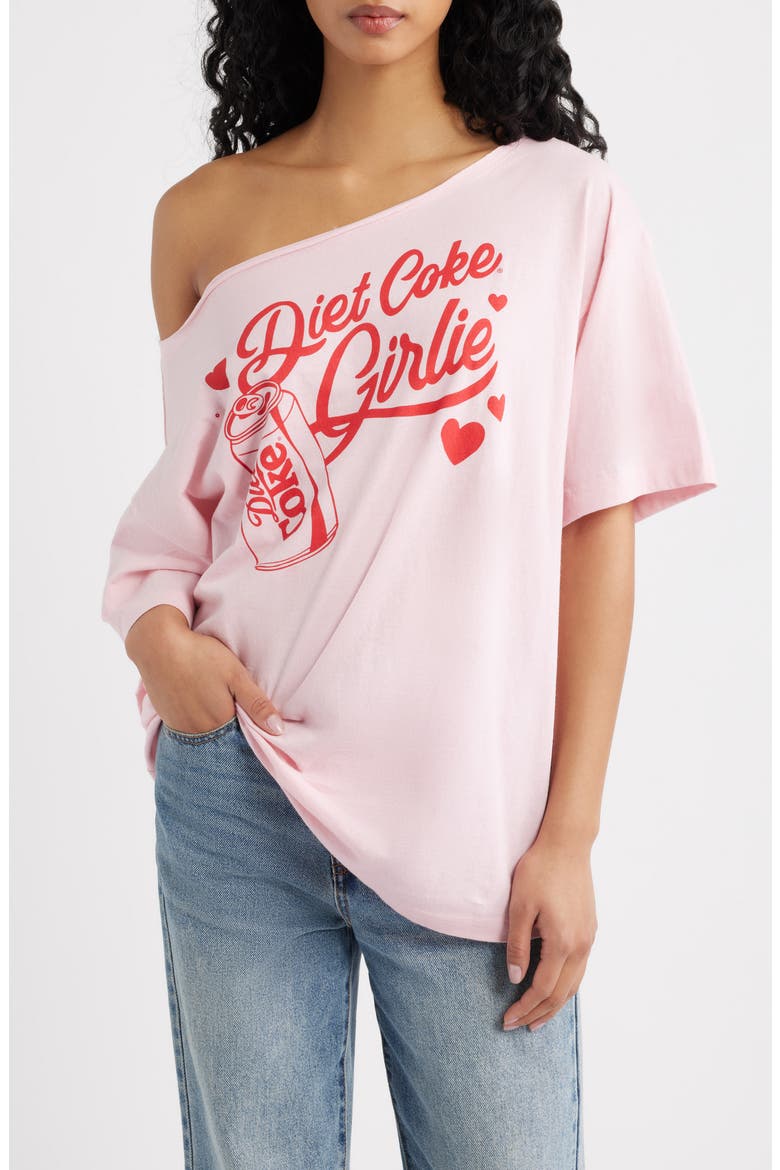 Diet Coke Girlie One Shoulder Graphic Cotton T-Shirt, Main, color, ROMANCE ROSE