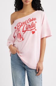 GOLDEN HOUR Diet Coke Girlie One Shoulder Graphic Cotton T-Shirt