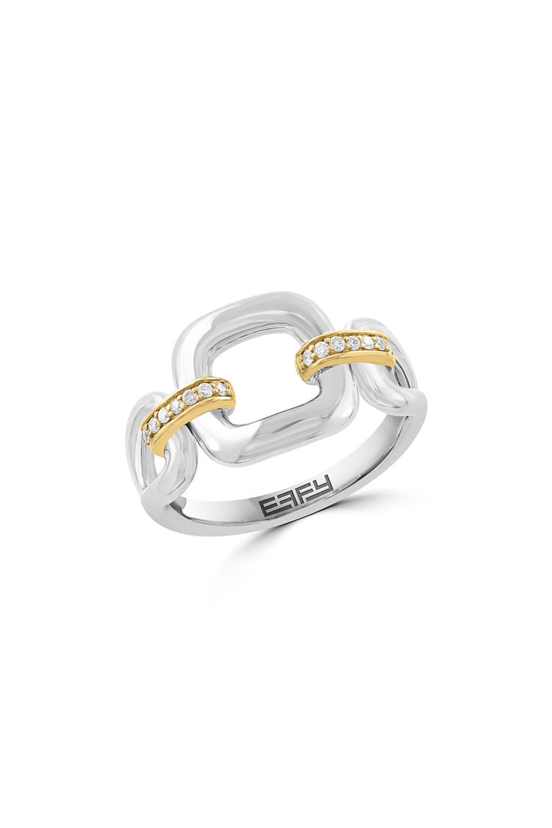 Two-Tone Diamond Link Band Ring, Main, color, WHITE