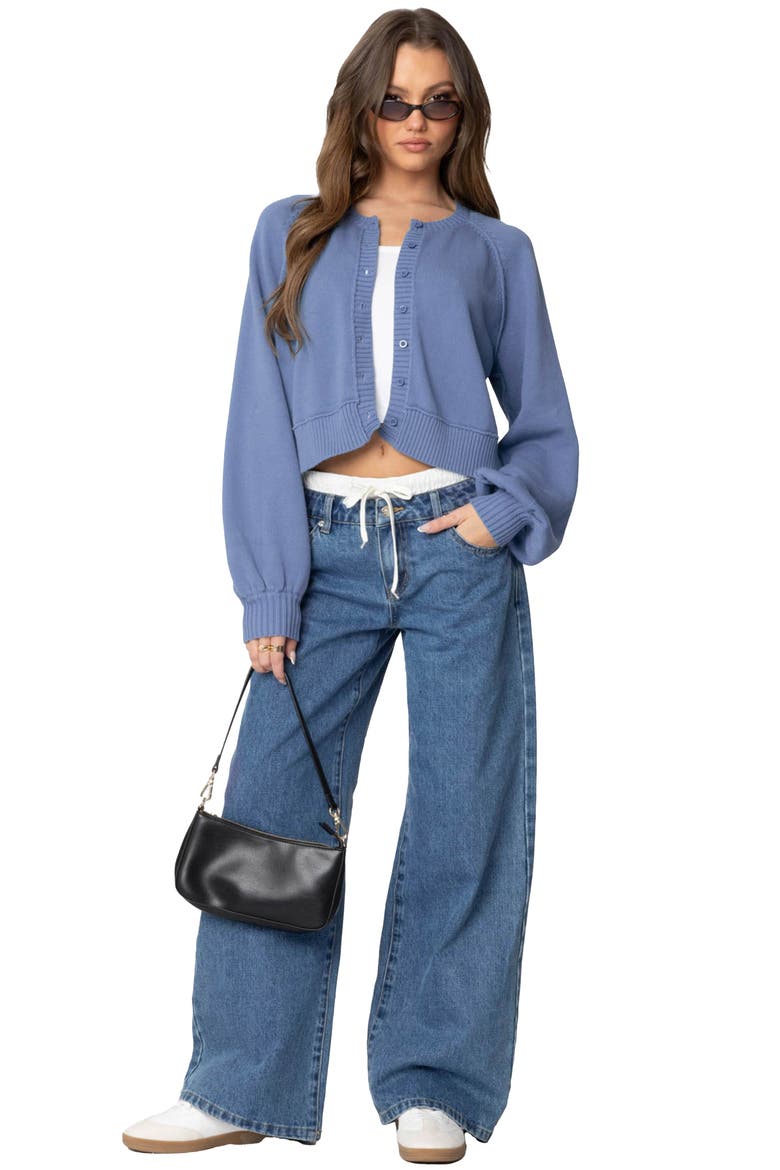 Sammi Balloon Sleeve Cotton Crop Cardigan, Alternate, color, BLUE