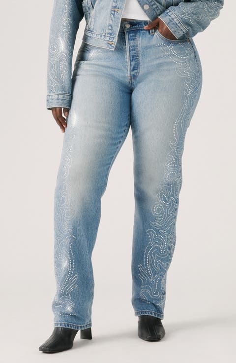 501® Curve Embellished High Waist Straight Leg Jeans (Denim Venom)