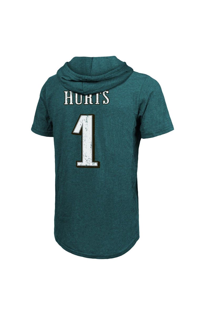 Majestic Threads Men's Majestic Threads Jalen Hurts Midnight Green Philadelphia Eagles Player Name & Number Tri-Blend Slim Fit Hoodie T-Shirt, Alternate, color, 