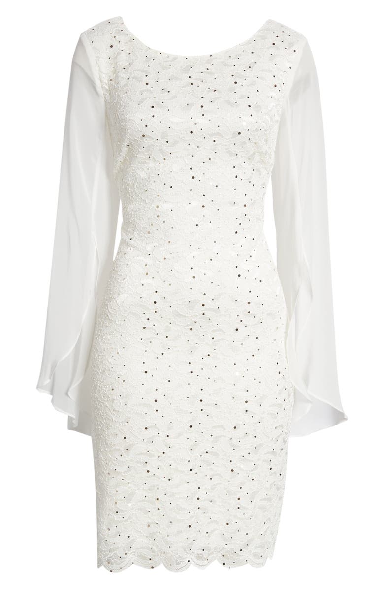 Connected Apparel Women's Cape Long Sleeve Lace Cocktail Dress, Alternate, color, 