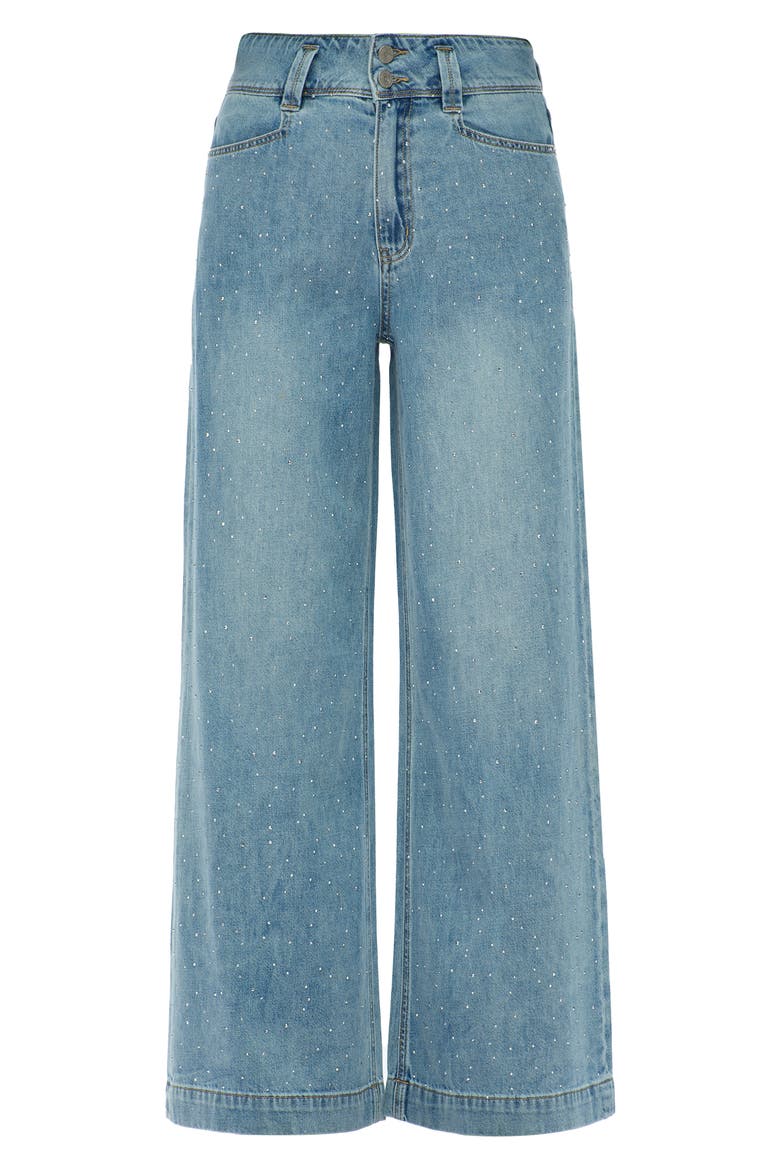Ultra Rhinestone High Waist Wide Leg Jeans, Alternate, color, LIGHT BLUE