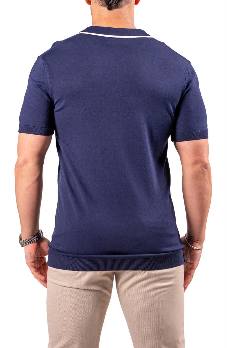 Maceoo Tipped Johnny Collar Polo, Alternate, color, Blue
