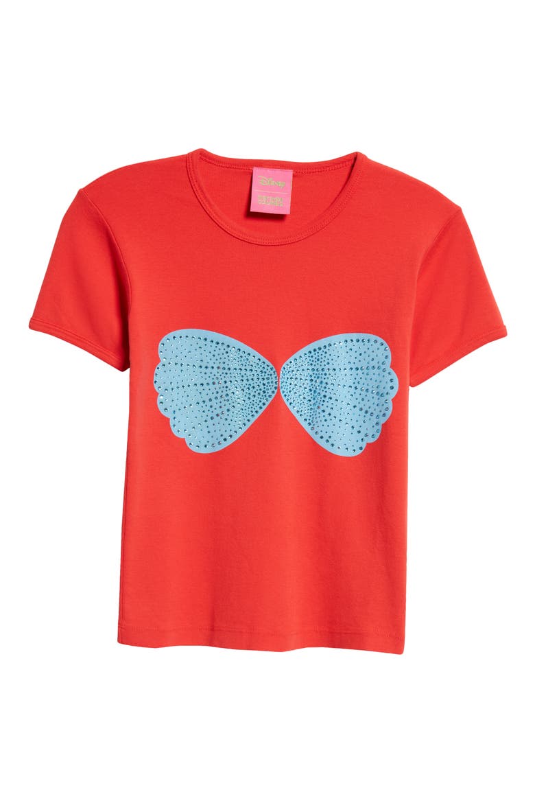 x Disney 'The Little Mermaid' Rhinestone Seashell Cotton Baby Tee (Nordstrom Exclusive), Alternate, color, RED