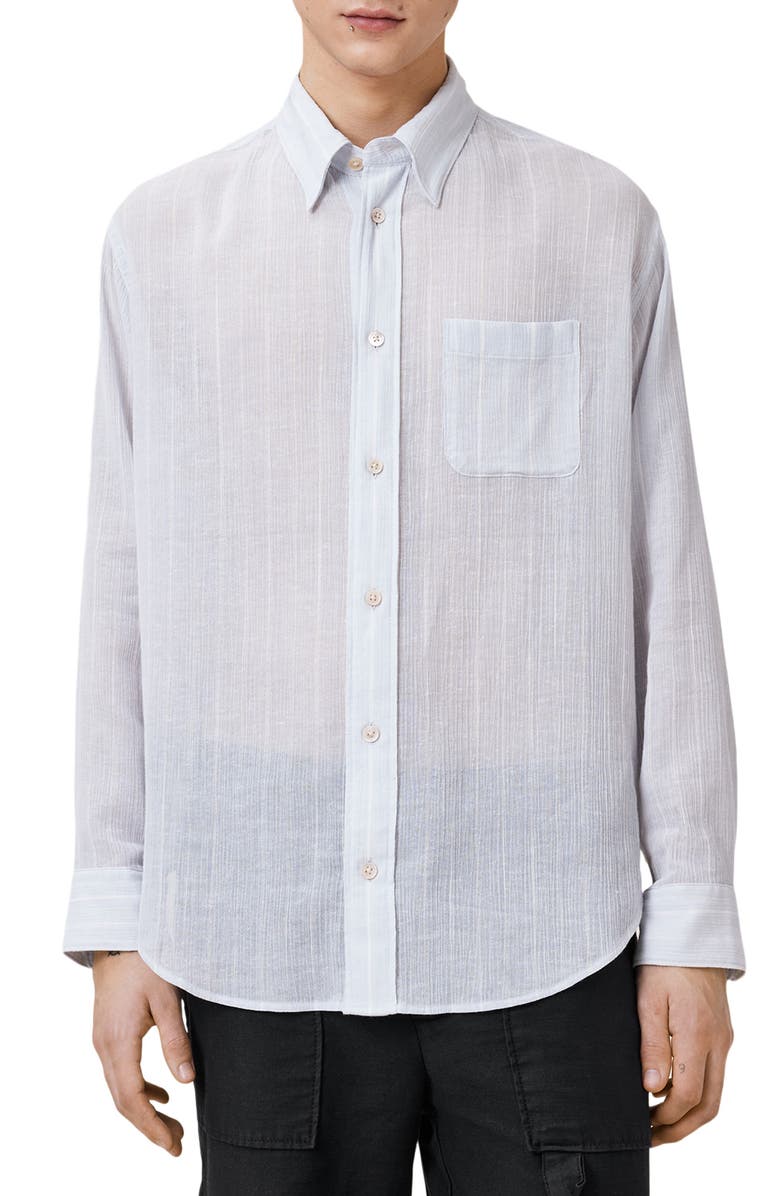 AllSaints Holme Crinkled Cotton & Linen Button-Up Shirt, Main, color,