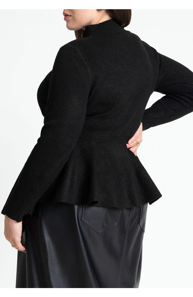 ELOQUII Peplum Sweater, Alternate, color, Black Onyx