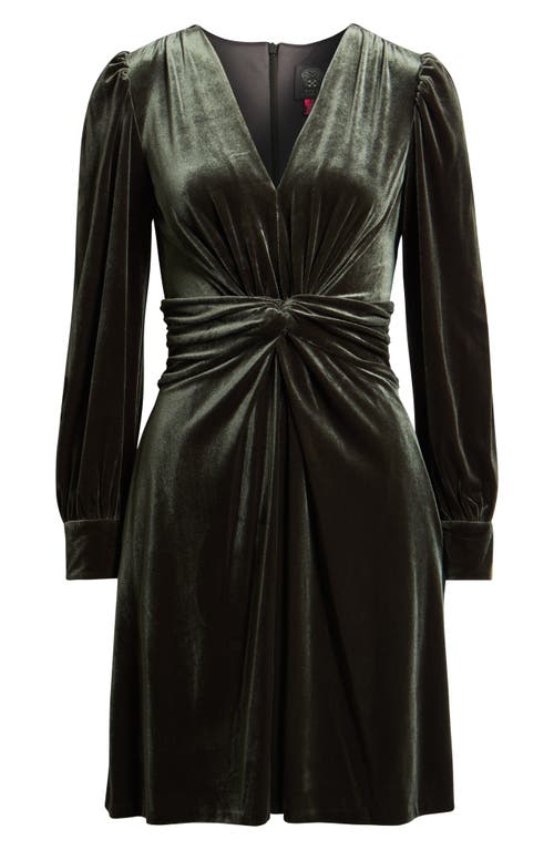 Vince Camuto Twist Front Long Sleeve Velvet Fit & Flare Dress In Green
