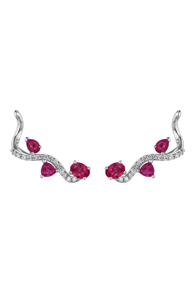 Mirage Ruby & Diamond Ear Crawlers, Main, color, 18K WHITE GOLD