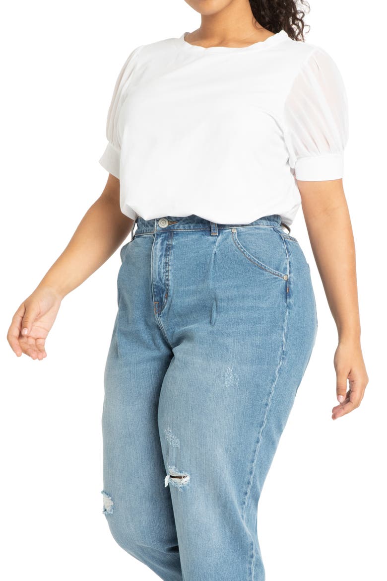 Combo Sleeve Top, Main, color, TRUE WHITE