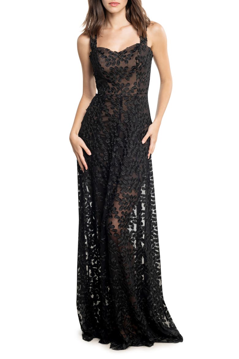 Anabel Semisheer Sweetheart Neck Gown, Alternate, color, BLACK