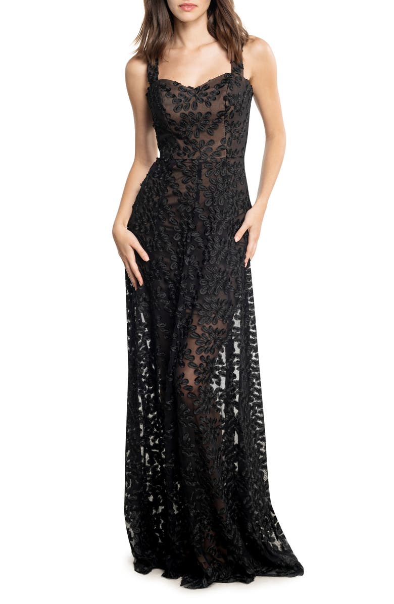 Dress the Population Anabel Semisheer Sweetheart Neck Gown, Alternate, color, Black