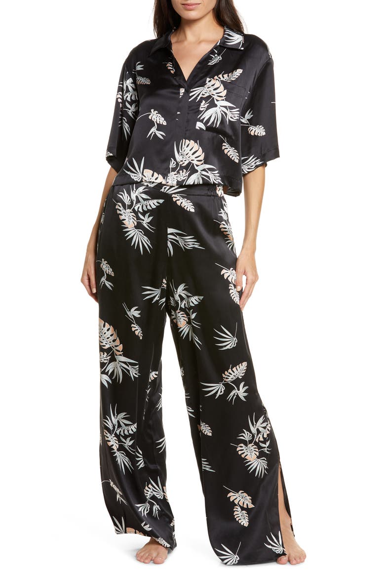 Washable High Waist Silk Pajamas, Main, color, IMMERSED BLACK PALM