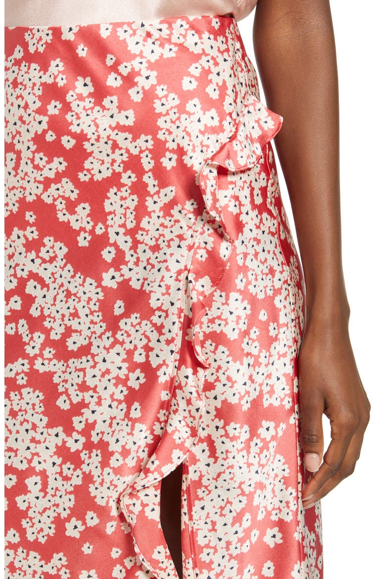 Floral Ruffle Slit Skirt, Alternate, color, RED TAN FLORAL