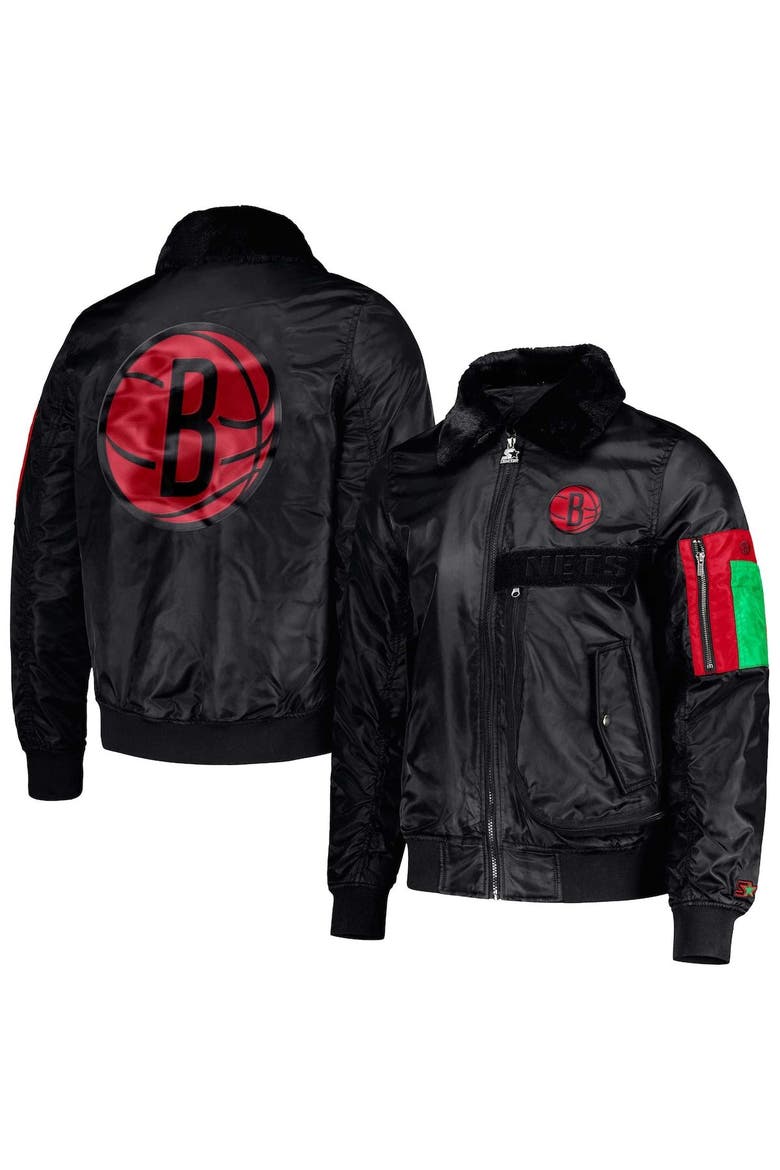 Men's Starter x Ty Mopkins Black Brooklyn Nets Black History Month Satin Full-Zip Jacket, Main, color, Black