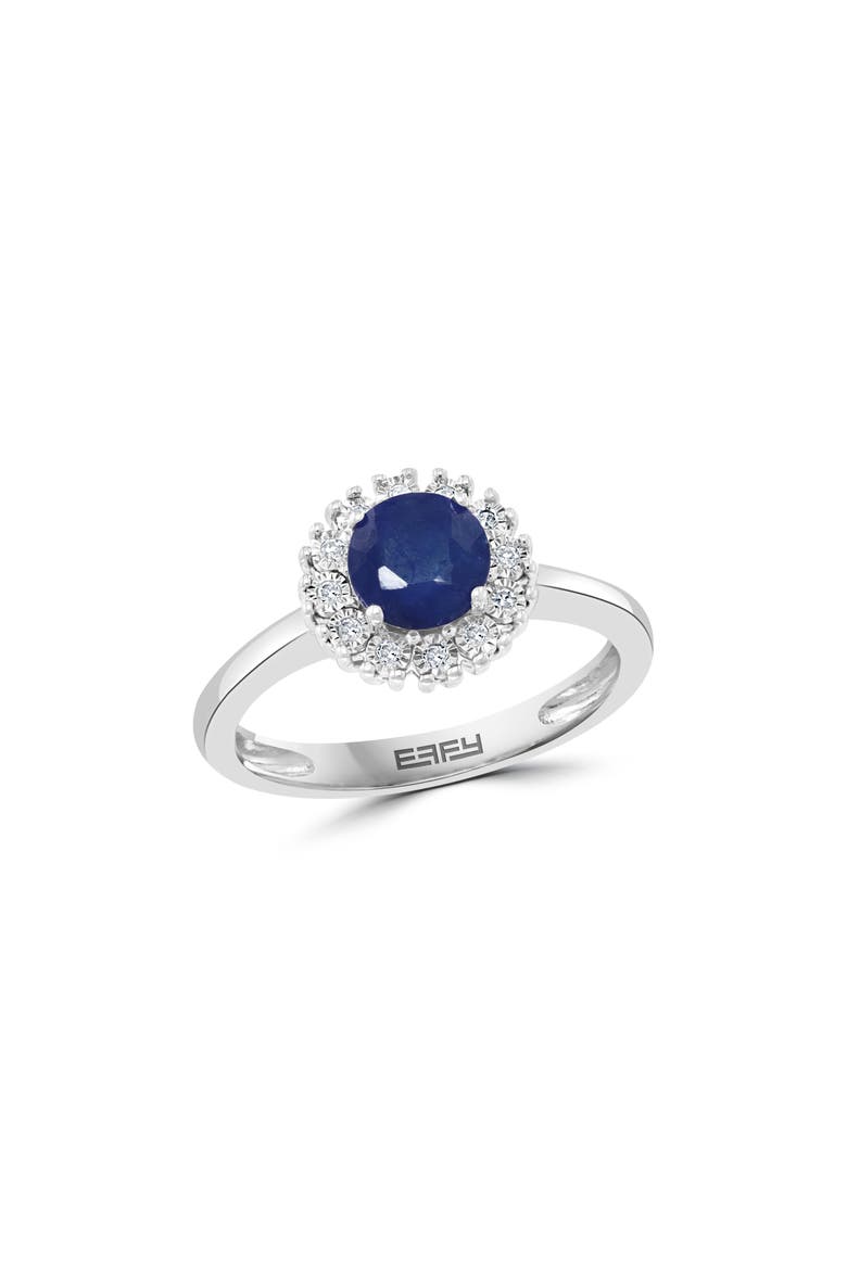 Sterling Silver Sapphire & Diamond Halo Ring, Main, color, BLUE