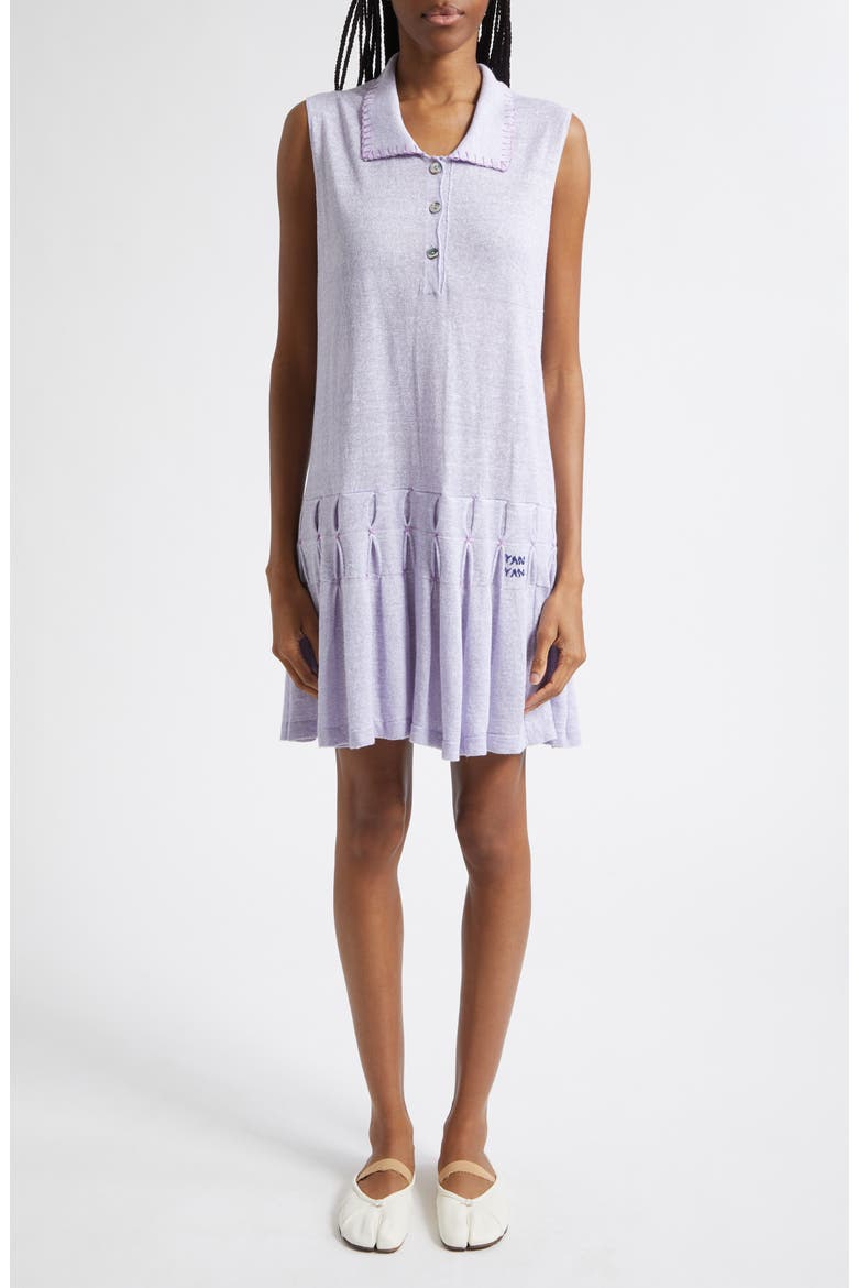 Snowflake Pointelle Linen & Cotton Polo Sweater Dress, Main, color, LILAC