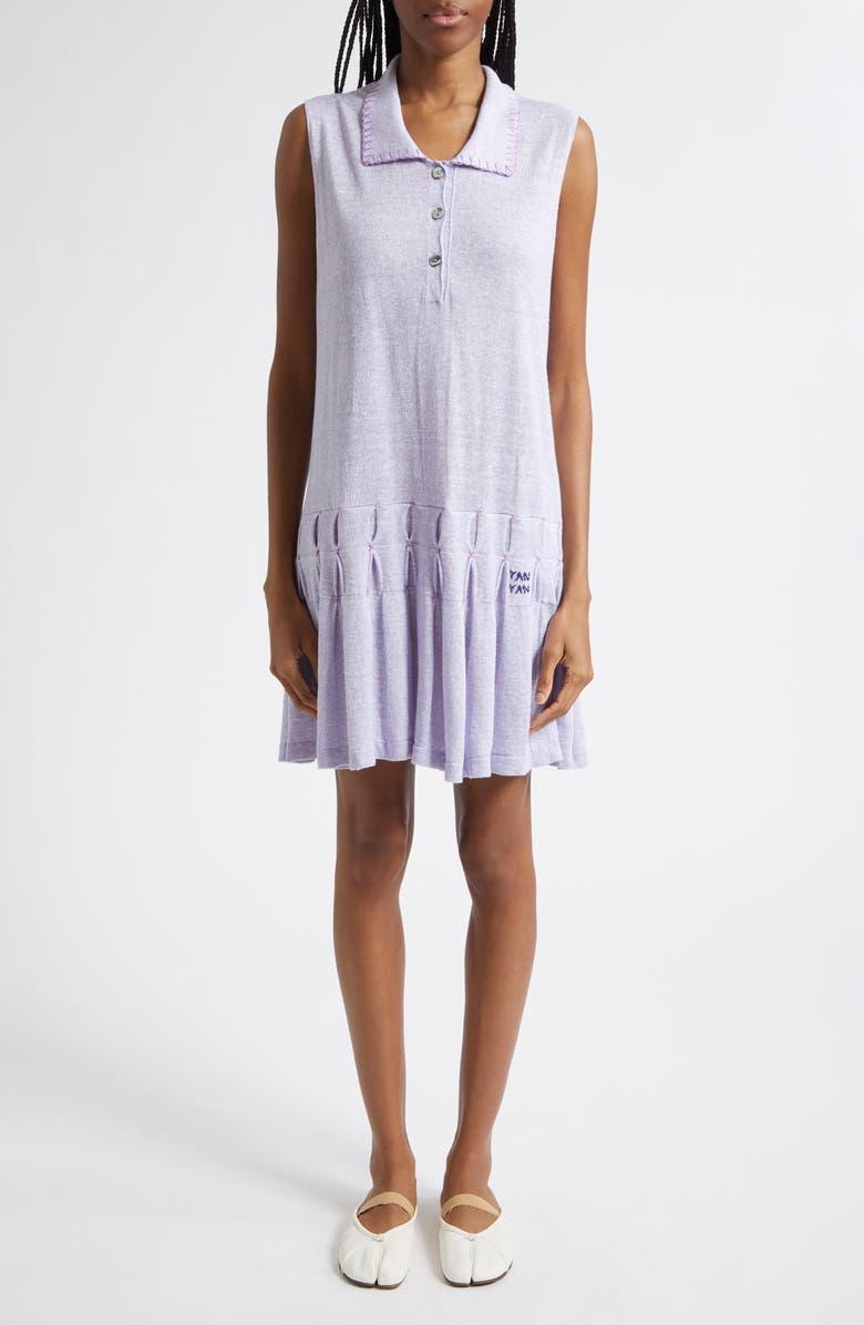 YanYan Snowflake Pointelle Linen & Cotton Polo Sweater Dress, Main, color, Lilac